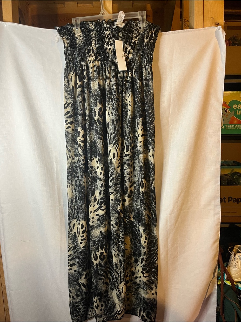 Marilyn Monroe Black and Cream Animal-Print Smocked Maxi Skirt